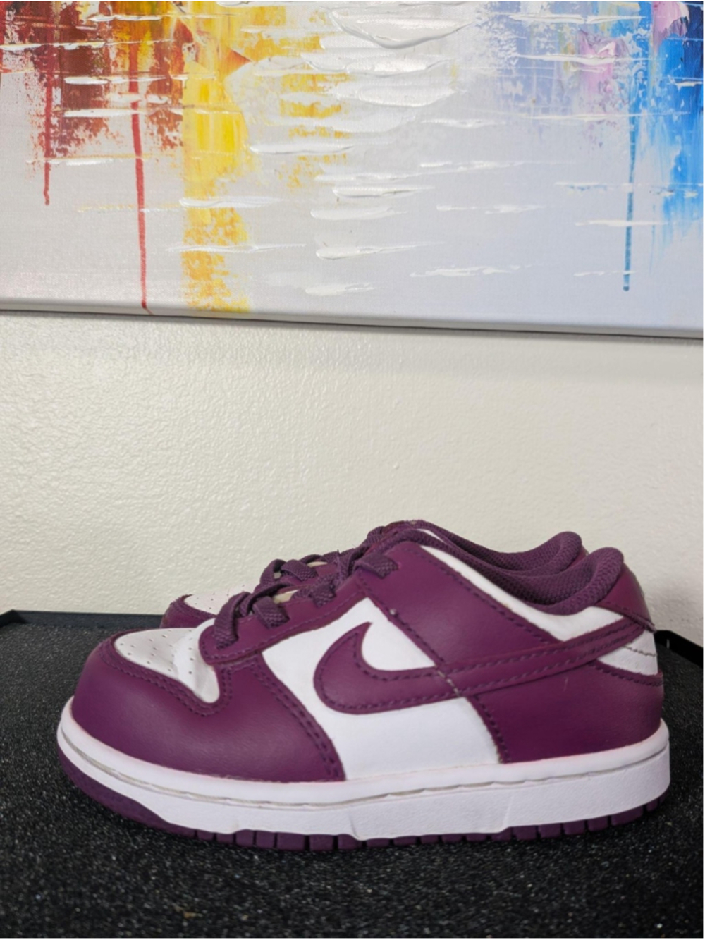 Nike Dunk Low Shoes Kids Size 9C Purple White Leather Colorblock Sneakers